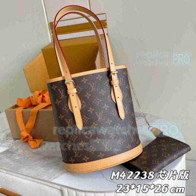 Best Copy  L--V Monogram Bucket Bag with Pouch Vintage Style